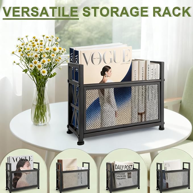 Magazine Rack Floor, Black Magazine Holder, Magazine Storage Basket | File Holder Organizer Stand, Metal Storage Shelf Box Bin Folder Organizer for Magazines, Books, Newspapers