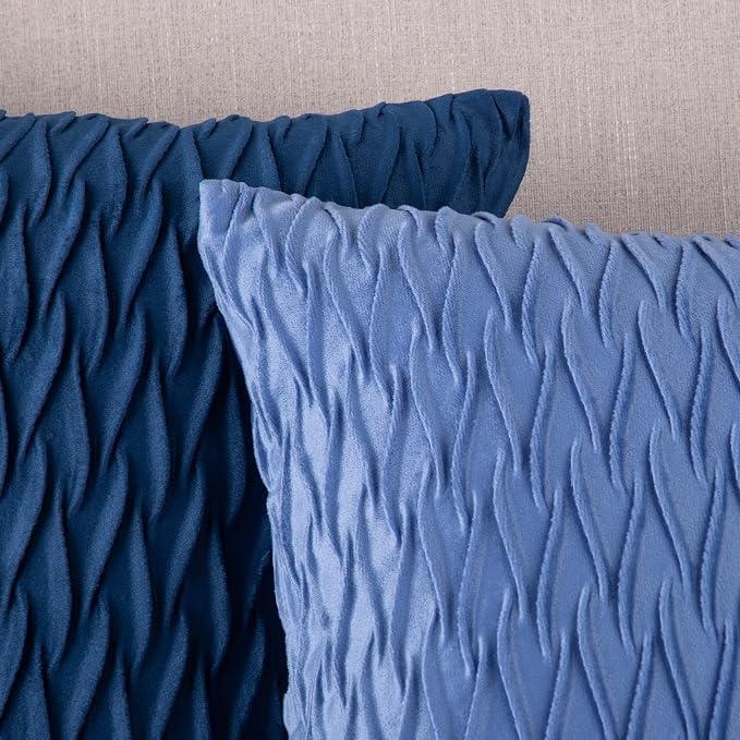 MADIZZ Set of 2 Super Soft Velvet Decorative Throw Pillow Covers 20x20 inch Royal Blue Square with Texture Luxury Style Cushion Case Pillow Shell for Sofa Bedroom