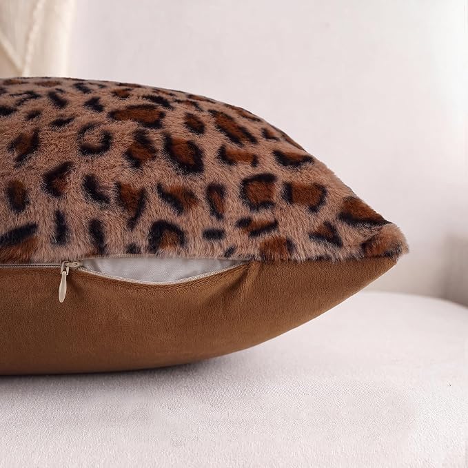 cygnus Set of 2 Cheetah Pillow Covers 18x18 Inch | Soft Faux Fur Leopard Print Throw Pillow Covers，Animal Print Pillowcase for Couch Sofa Bed Living Room Bedroom