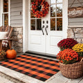 LEEVAN Halloween Buffalo Plaid Door Mat 3x5 Layering Front Porch Rugs | Washable Black and Orange Fall Thanksgiving Checkered Outdoor Doormat, Fall Decor Woven Door Mat for Patio Entryway Kitchen