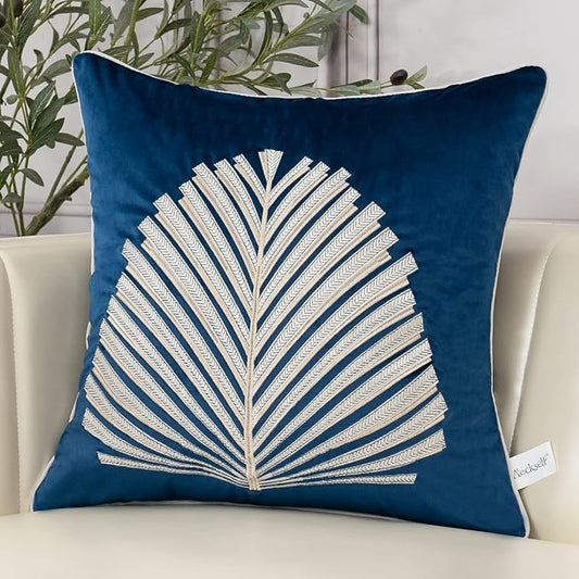 Aeckself 20 x 20 Inch Navy Blue Square Throw Pillow Cover Tree Leaves Embroidery Velvet Cushion Case Luxury Modern Pillowcase for Couch Living Room Bedroom Car 50 x 50cm