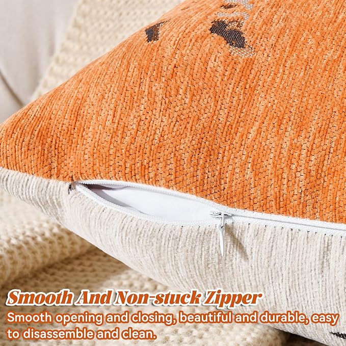 AmHoo Set of 2 Throw Pillow Covers Zebra Chenille Patchwork Decorative Pillows Cover Pillowcase for Sofa Couch Bed 18 x 18-Inch Orange