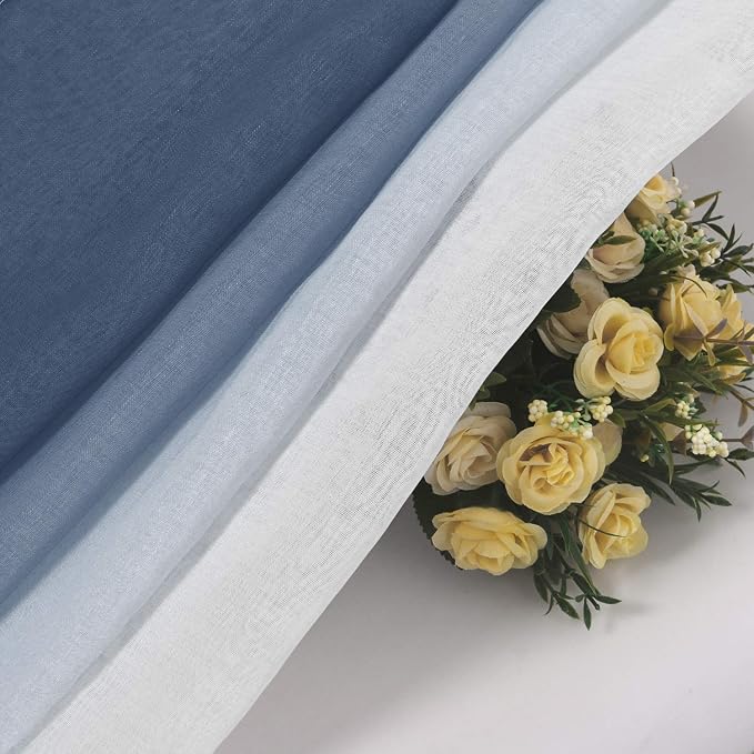 DWCN Ombre Sheer Curtains - Faux Linen Semi Voile Grommet Top Gradient Curtains for Bedroom and Living Room, Set of 2 Window Curtain Panels, 52 x 54 Inch Length, Denim Blue