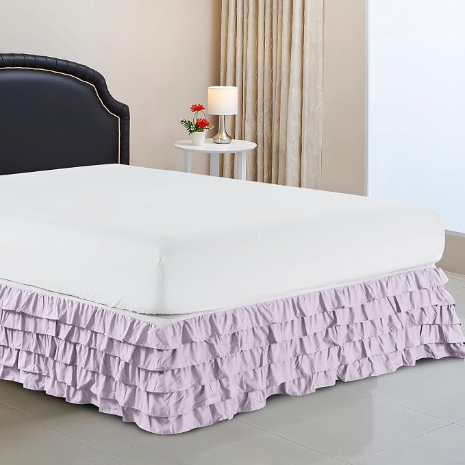 Elegant Comfort Luxurious Premium Quality 1500 Thread Count Wrinkle and Fade Resistant Egyptian Quality Microfiber Multi-Ruffle Bed Skirt - 15inch Drop, California King, Lilac/Lavender