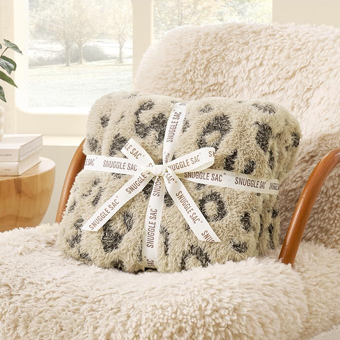 Snuggle Sac Leopard Luxury Faux Fur Blanket Twin Size for Bed Sofa,Ultra Soft Cozy Oversized Fluffy Blanket for Couch Living Room,Brown Leopard,60x80 inches