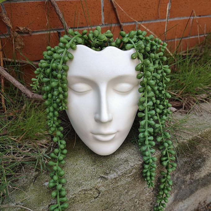 Ceramic White Face Vase, Drainage Hole, Modern Design, Suitable for Home, Office, Outdoor Decor