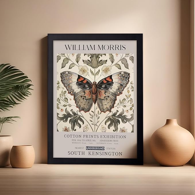 Poster Master William Morris Poster - Butterfly Print - Moth Illustration - Botanical Art - Flower Art - Exhibition Illustration - Animal Illustration - Floral Painting - Aesthetic Office or Bedroom Decor - 16x20 Black Framed