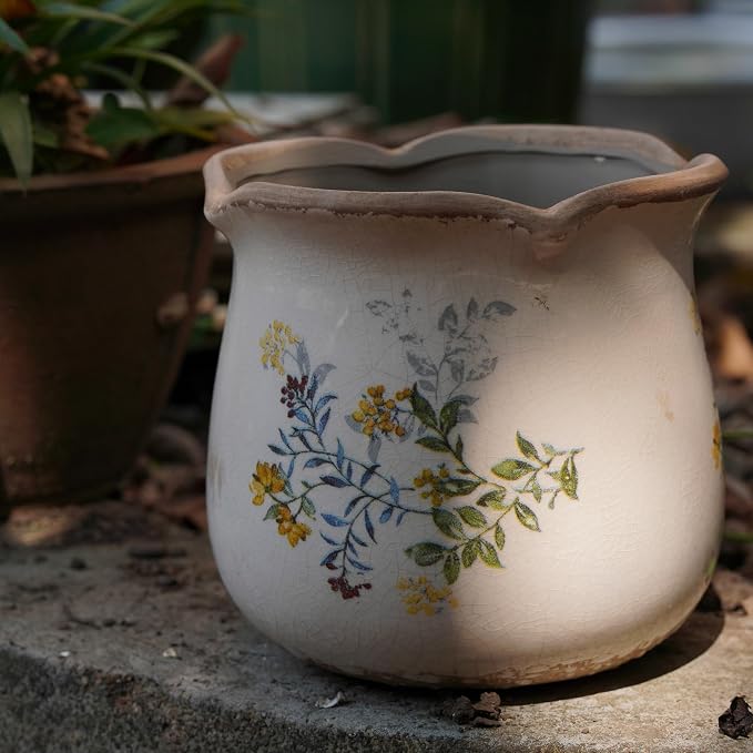 Dosayes Rustic Ceramic Pot for Plant, 6 Inch Vintage Flower Pot (Yellow)