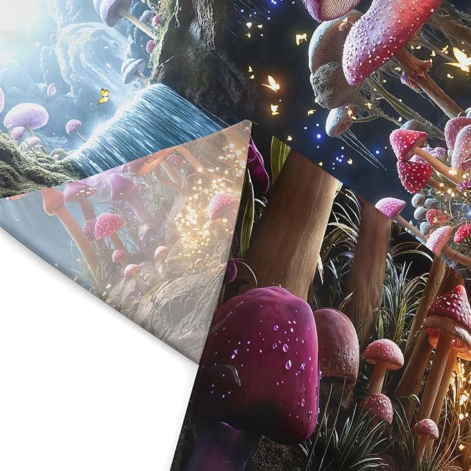 Zussun Fantasy Mushroom Waterfull Tapestry Fairy Butterfly Cave Wall Tapestry for Bedroom Aesthetic Nature Magic Floral Small Tapestries Wall Hanging for Dorm Living Room Decor 60 x 44 Inch