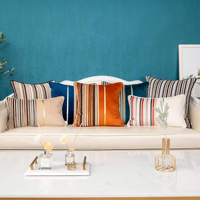 Yangest Grey Striped Throw Pillow Cover Multicolor Velvet Cushion Cover Zippered Rectangular Pillowcase for Sofa Couch Bedroom Living Room Home Decoration, 12x20 Inch