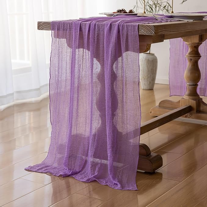 6Pcs Lilac Cheesecloth Table Runner 120 Inches for Party Home Decor | For Wedding Baby Shower Bridal Shower Birthday Engagement Party Lavender Purple 10FT Rustic Boho Home Decorations