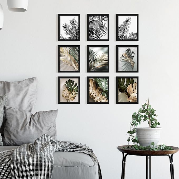 YESKAY 8x10 Picture Frame Set of 9, Display Pictures 5x7 with Mat or 8 x 10 Without Mat, Multi Photo Frames for Wall Mounting or Table Top Display, Black