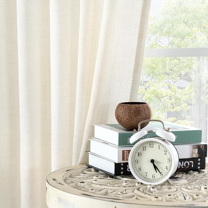 YoungsTex Ivory Linen Curtains 40 Inch Length, Small Drapes Semi Sheer with Rod Pocket Back Tab Lightweight for Kitchen Bathroom Window, 2 Panels, 30 X 40 Inch