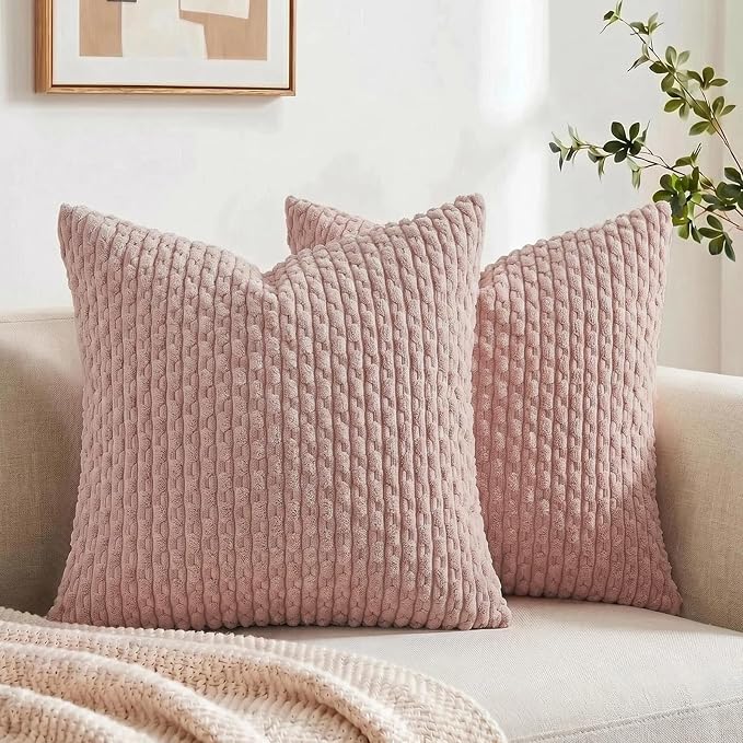 Fancy Homi 2 Packs Blush Pink Decorative Throw Pillow Covers 16x16 Inch for Couch Bed Sofa, Modern Farmhouse Boho Home Decor, Soft Cute Plush Corduroy Cushion Case 40x40 cm