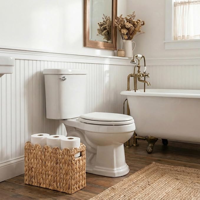 StorageWorks Scalloped Magazine Basket, Wicker Magazine Holder, Book Basket | Magazine Holder Bathroom, Mail Baskets for Counter, Hand-Woven Wicker Baskets, Rattan Magazine Rack for Bathroom, 1 Pack