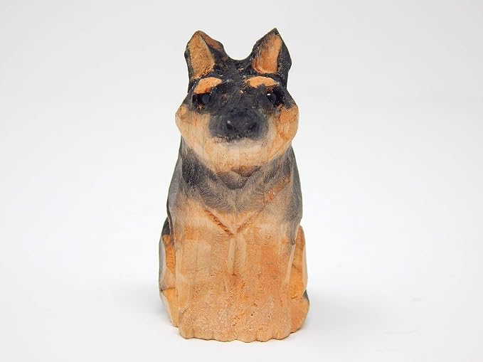 Selsela Hand-Carved German Shepherd Figurine - Miniature Dog Sculpture for Home Decor, Handmade Pet Lover Collectible, Garden Ornament Pet Lover Enthusiast Collectible