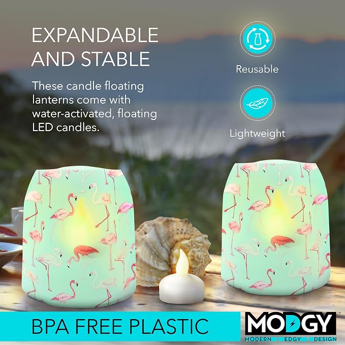 MODGY Luminary Lanterns Candle Holder Decorative Indoor Outdoor Decor, Plastic Candle Lantern Lamps for Wedding Table Centerpiece Porch with Flameless Floating LED Candles PinkyDo, Pack of 4