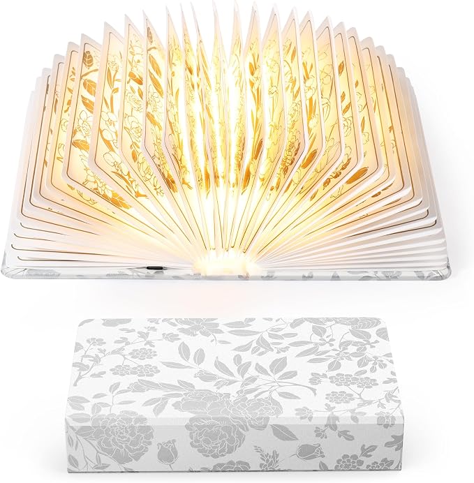 Book Lover Gift, Folding Book Lamp Decor, Portable Print Book Light