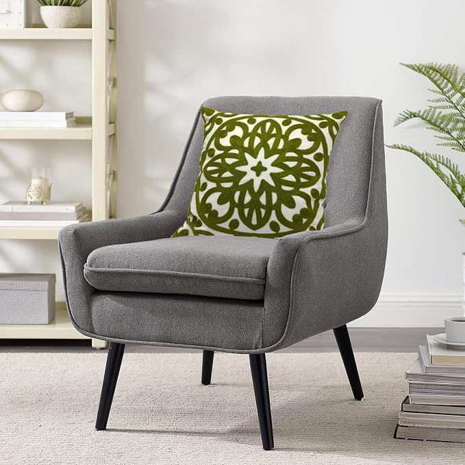 Alysheer Embroidered Decorative Throw Pillow Cover 20"x 20", Boho Mandala Modern Thick Embroidery Pattern, Durable Cotton Canvas Soft Cushion Case for Sofa Couch Bed Living Room (Olive Green)