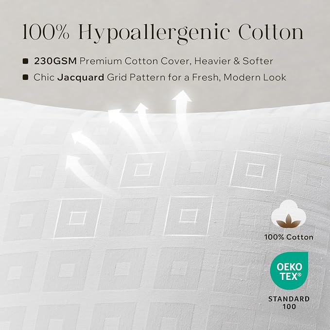 Phantoscope 18x18 Pillow Inserts, Decorative Throw Pillow Inserts with 100% Cotton Cover, Virgin Fiber Pillow Sham Stuffer, Square Couch Cushion Pillows, Pack of 2, 18x18 Inch