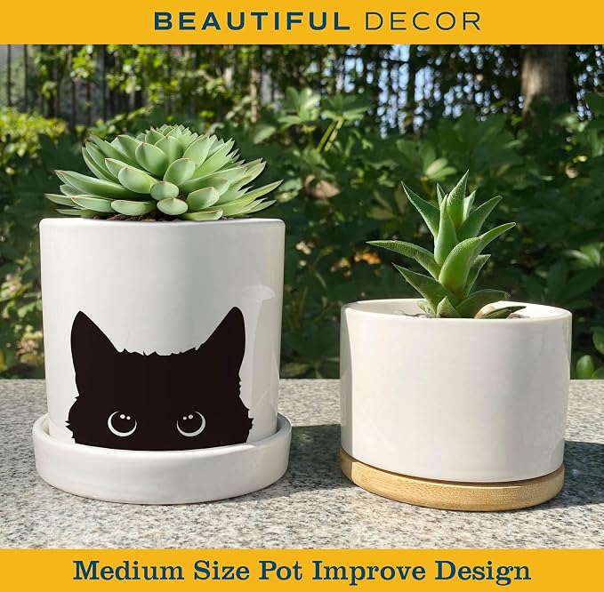 4.3 inch Small Black Cat Flower Pot，Cute Plant Pot with Cat
