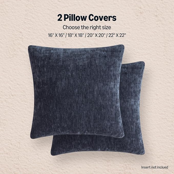Amazon Basics Chenille Throw Pillow Covers, Home Decor Cushion Cover for Bedroom Living Room Couch Bed, 20" W × 20" L, Navy Blue