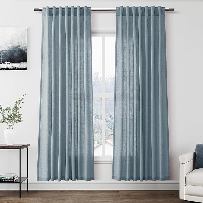 Light Blue Linen Curtains 80 Inches Long 2 Panels Set for Living Room Bedroom Rod Pocket Back Tab Light Filtering Drape for Protect Privacy Curtain Modern Farmhouse Decor 52x80