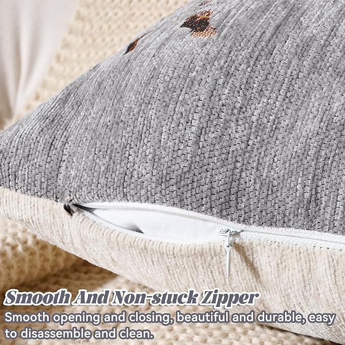 AmHoo Set of 2 Throw Pillow Covers Zebra Chenille Patchwork Decorative Pillows Cover Pillowcase for Sofa Couch Bed 18 x 18-Inch Gray