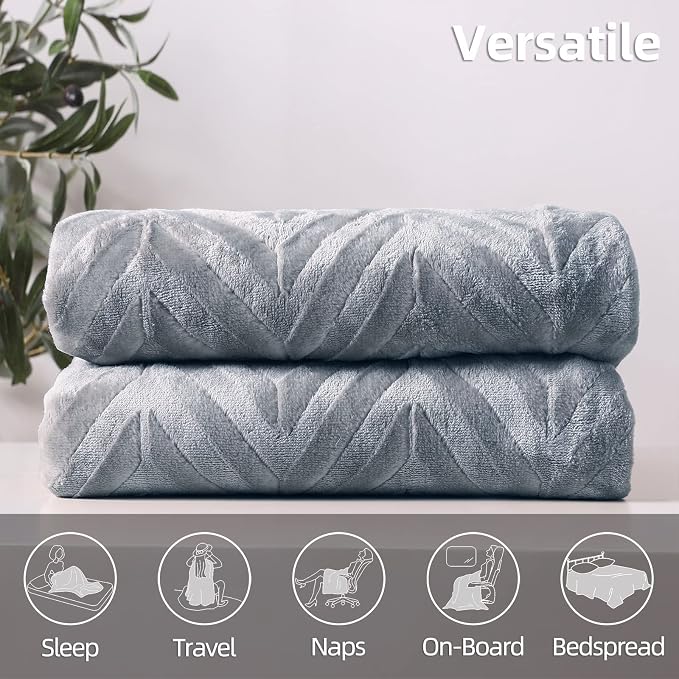 Whale Flotilla Flannel Fleece Bed Blanket Twin Size, Silver Grey | Lightweight Breathable Soft Bedspread, Plush Fluffy Coverlet Chevron Design Decorative Blanket for All Season, 60x80 Inch