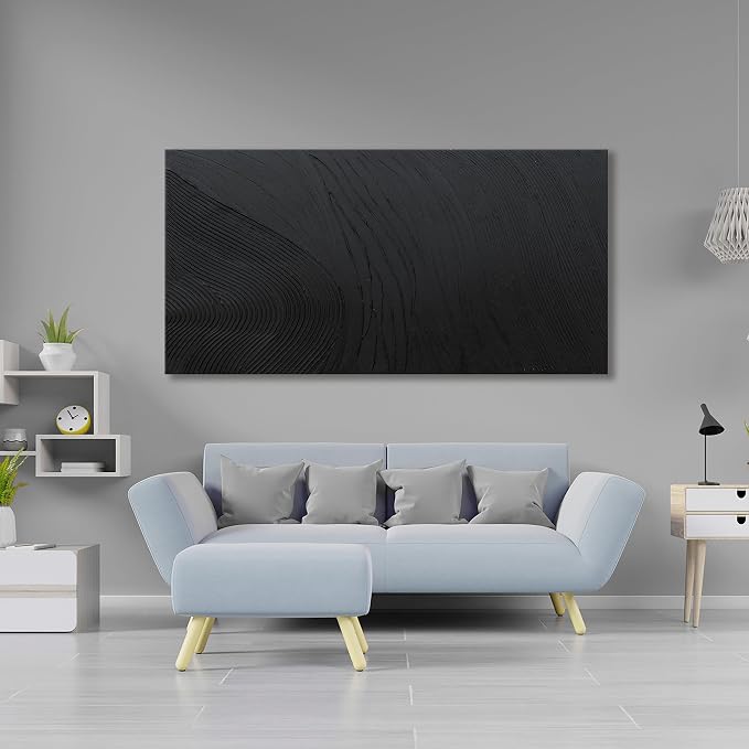 Canvas Wall Art Decor Modern Textured Wall Art Decor Canvas Art Wall Decor Black Silence Wall Painting Decorations Artwork Wall Art Prints for Room Living Room Bedroom Office Decor 24"X48"