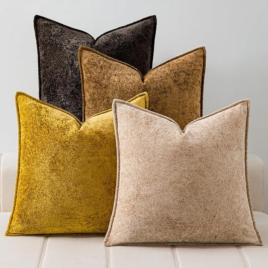 a moment Throw Pillow Covers 18X18 Inch 4 Packs,Soft Velvet Decorative Pillow Cases with 3D Ice Flower,Texture Modern Accent Cushion Covers for Sofa Couch Home Decor Dusty Gold