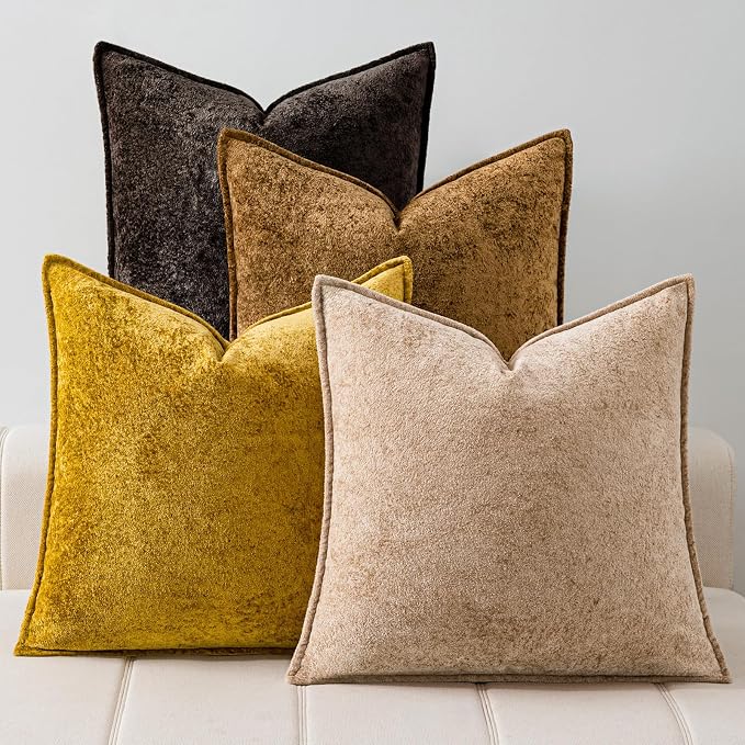 a moment Throw Pillow Covers 26X26 Inch 4 Packs,Soft Velvet Decorative Pillow Cases with 3D Ice Flower,Texture Modern Accent Cushion Covers for Sofa Couch Home Decor Dusty Gold