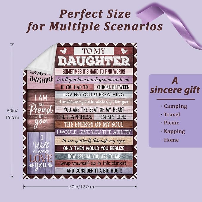 Daughter Gifts, Best Gifts for Daughter Blanket from Mom Dad, Best Birthday Gifts for Daughters Adult, to My Daughter Christmas Mothes Day Throw Blanket Gifts 50"x60"