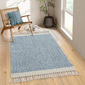Lahome Boho Bathroom Rugs, 3x5 Washable Area Rug for Kitchen Bedroom Entry | Bath Door Mat with Tassels Woven Cotton, Farmhouse Blue Non Shedding Throw Carpet for Entryway Living Room Dorm Camper Rv