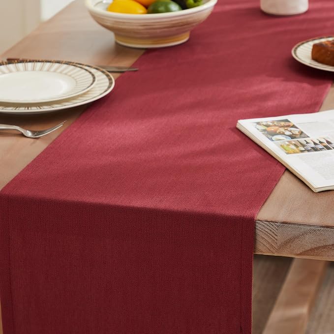 ZeeMart Rustic Cotton Linen Table Runner, 13x72 Inches Burgundy | Farmhouse Style Linen Table Runners 72 Inches Long, Washable Kitchen Dining Table Decoration for Home Party Decor
