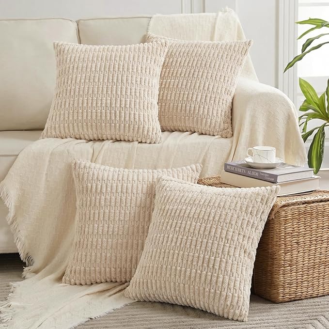Fancy Homi 4 Packs Decorative Throw Pillow Covers for Living Room Couch Bed, Modern Farmhouse Boho Home Décor Accent Cushion Case, 16" x 16", Tan