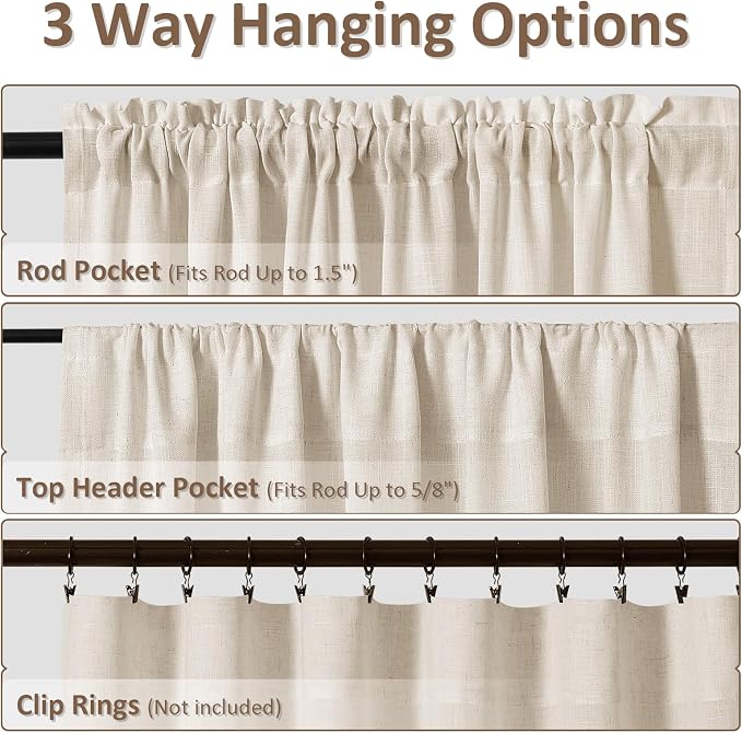 Cream Beige Linen Curtains 84 Inches Long Rod Pocket Semi Sheer Dining Room Cozy Bedroom Decor Cotton Look Country Rustic Farmhouse Boho Curtains 2 Panel Set,52x84