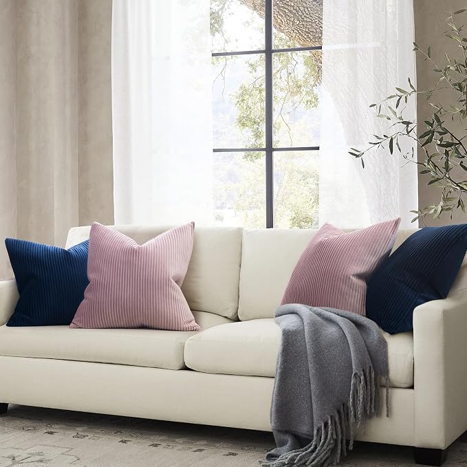 YCOLL Navy Blue 12x20 Pillow Cover Set of 2 Velvet Striped Pattern - Soft Throw Pillows for Home Decor, Luxury Decorative Pillow Covers for Couch, Bed,Living Room