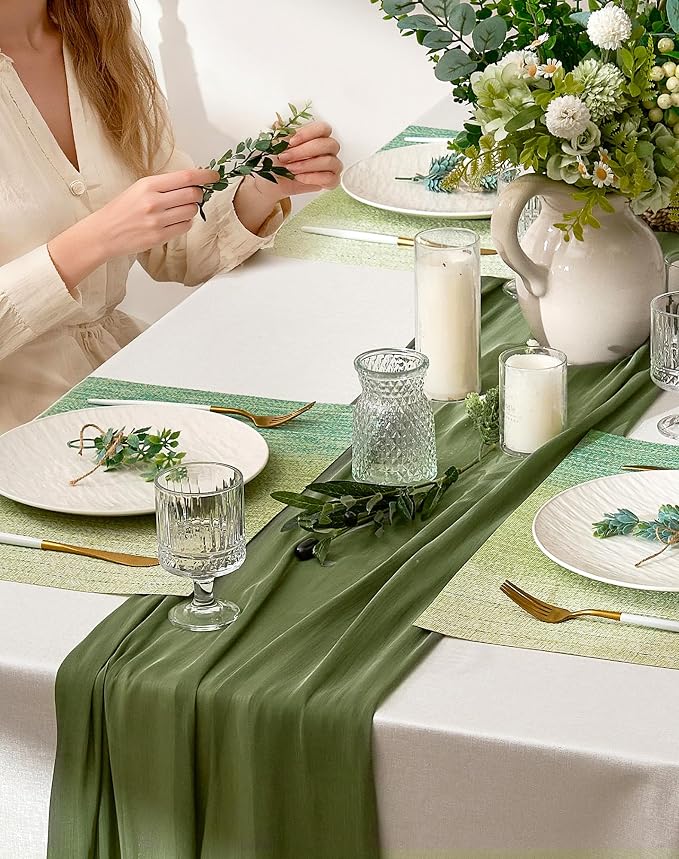 Leetaltree Gradient Green Woven Placemats Set of 24 - Heat Resistant Non-Slip Place mats for Dining Table, Washable Durable PVC Vinyl Woven Table Mats(Gradient Green, 24)