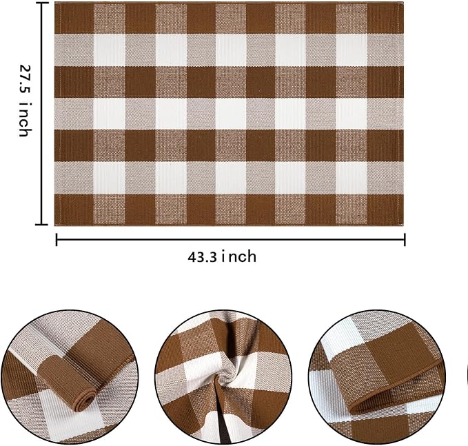 Coffee and White Outdoor Rug 27.5''x 43.3''Buffalo Plaid Layered Doormat Woven Machine Washable Farmhouse Door Mats Outdoor for Hello/Welcome Mat,Entryway,Bedroom,Patio
