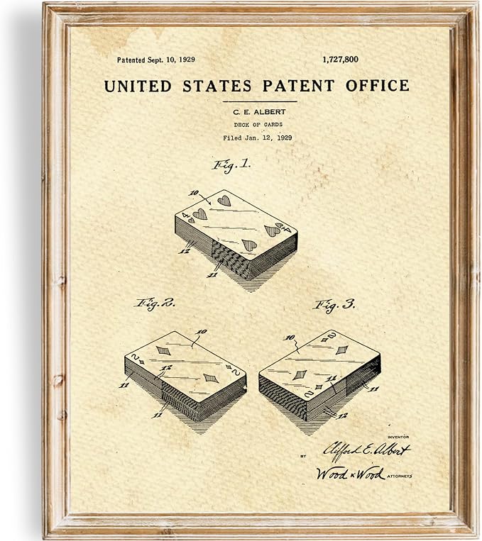 Playing Cards Patent Print Wall Art - Unframed - 8x10 | Set the Tone for Your Game Night with this Classic and Timeless Wall Décor | Modern Wall Art | Wall Art | Living Room Décor | Office Wall Décor