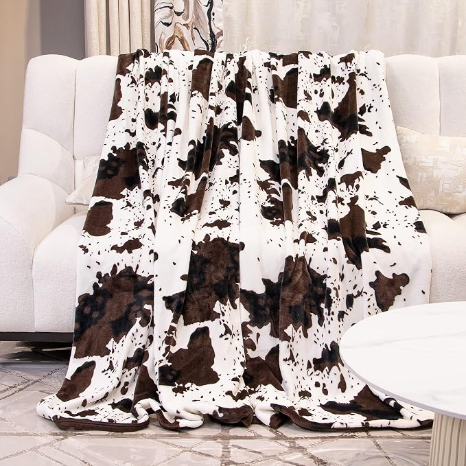 GEULAY Cow Print Blanket, Brown White, 50x60 Inch
