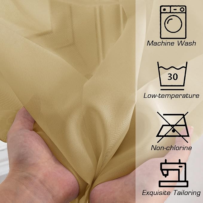 Simplebrand Gold Sheer Curtains 63 Inch Length 2 Panels, Rod Pocket Solid Color Window Sheer Curtain Panels, Elegant Curtains & Drapes for Living Room, Bedroom 2 Panels (Gold, 42" W x 63" L)
