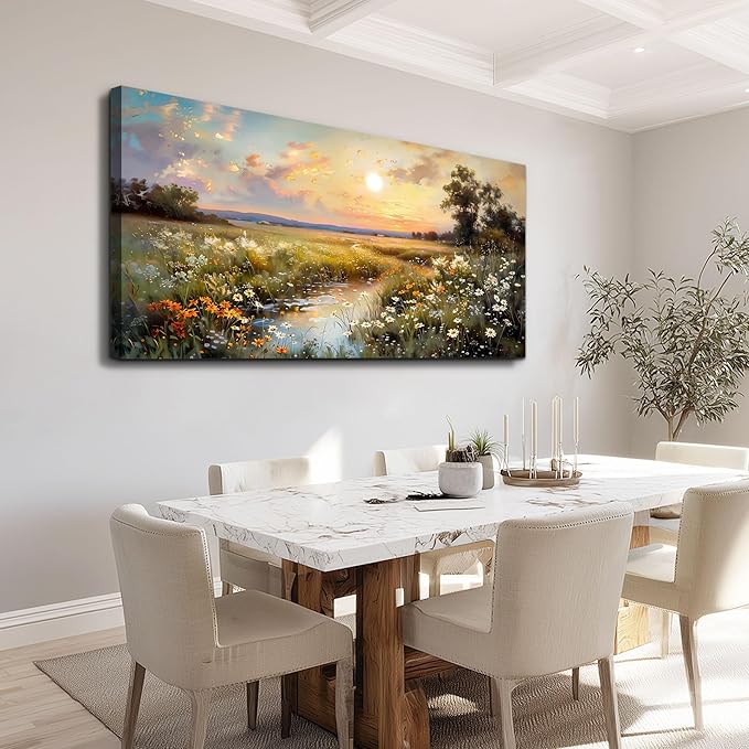 hyidecorart Canvas Wall Art For Living Room Wall Decor For Bedroom Office Decorations Vintage Farmhouse Wildflower Wall Paintings Nature Landscape Picture Artwork Aesthetic Home Decor Ready To Hang