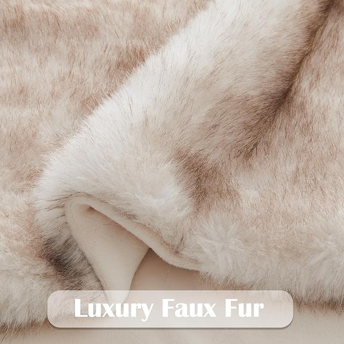 NEWCOSPLAY Faux Fur Thick Throw Blanket for Couch, Beige, 50"x60" | Luxury Fluffy Thick Warm Blanket for Couch Sofa Bed 1000GSM, Soft Plush Cozy Decorative Throw, Gift for Women Men