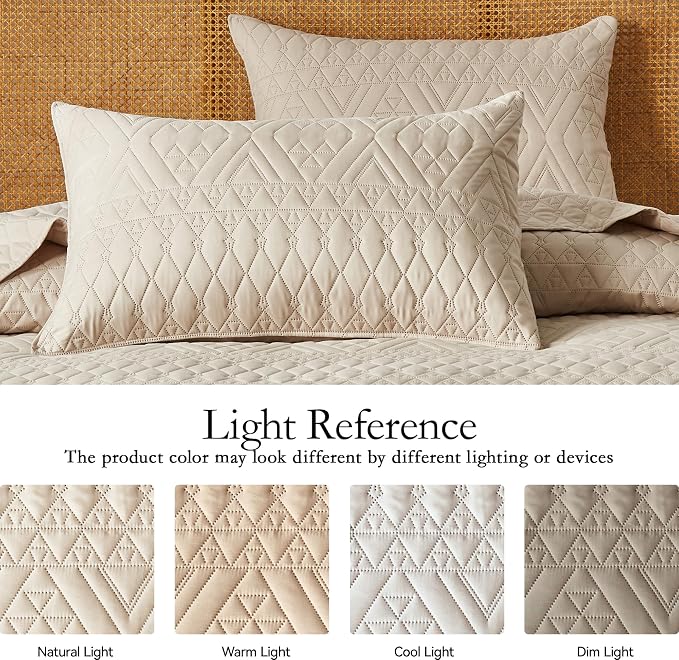 akkialla Twin Size Quilt Bedding Set,Beige Lightweight Microfiber Soft Bedspreads,Modern Style Geoetric Pattern Coverlet Set for All Seasons,2 Piece(1 Quilt,1Pillow Sham)