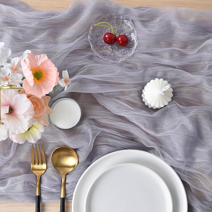 Gray Cheesecloth Table Runner Cheese Cloth Wedding Birthday Party Decor | 10Ft Summer Rustic Boho Gauze Farmhouse Bridal Baby Shower Holiday Dining Tea Party Home Table Decorations