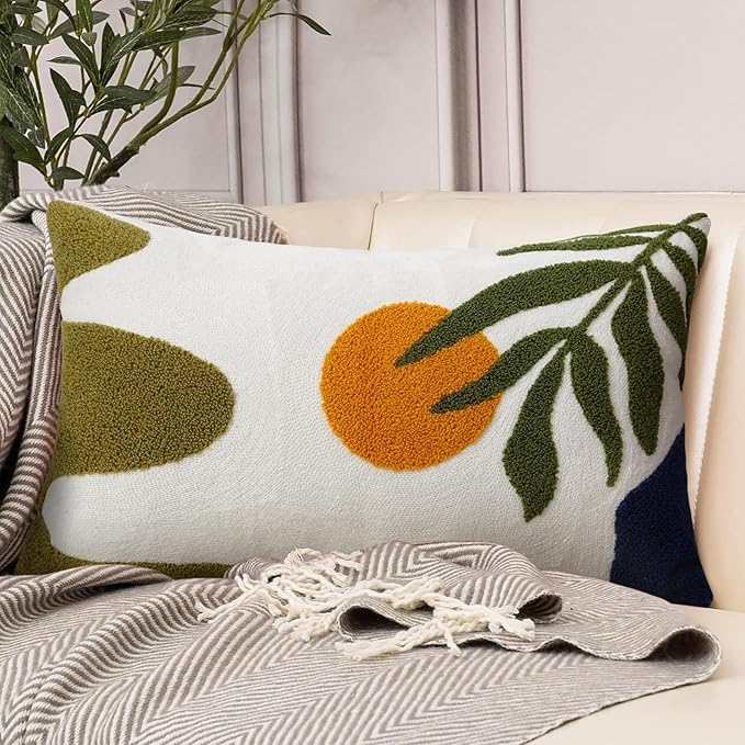 Adabana Boho Lumbar Pillow Cover 12x20 Inch Embroidered Throw Pillow Cover