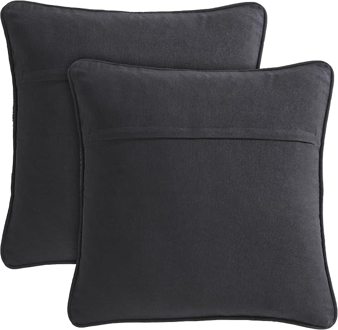 Boho Living Jada Decorative Throw, Includes Accent Insert, Premium Woven Design, Living Room Décor, (2) 20" x 20" Pillow Covers, Black 2 Count