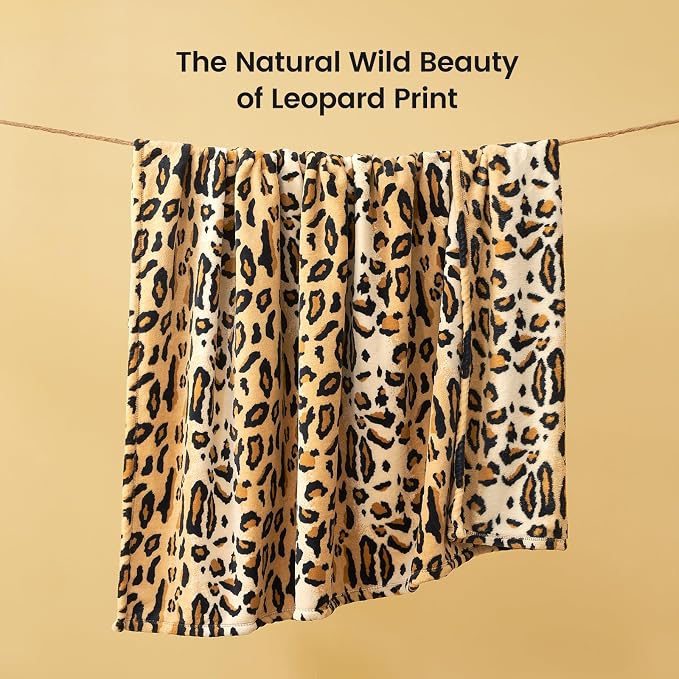Cozy Bliss Leopard Print Fuzzy Blanket Throw for Bed & Couch - Thick Soft Warm Fleece Blankets for Room Decor, for Kids, Women Men Girls, Brown Cheetah 90"*90"